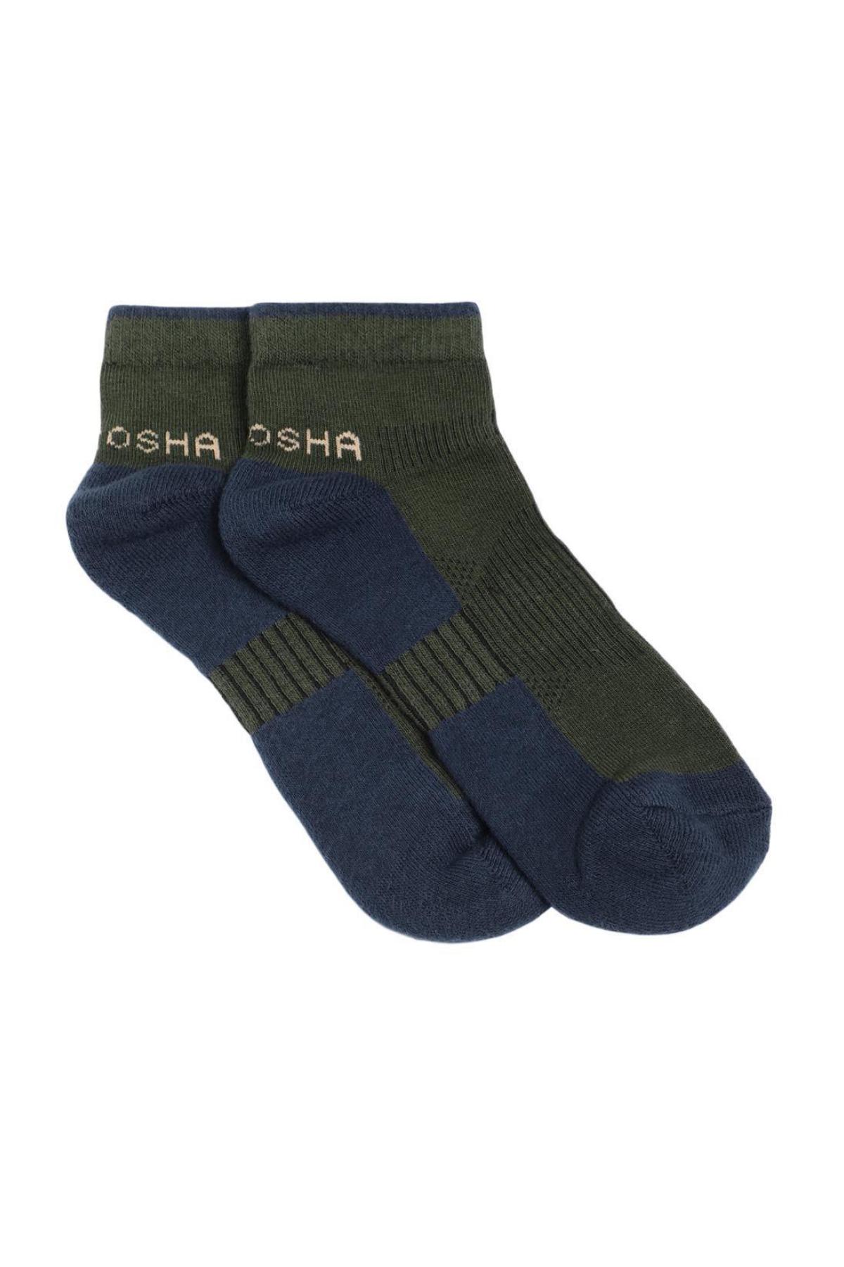 Olive & Navy Ankle Length Cotton Socks Pack of 2 | Men